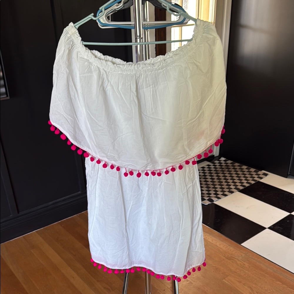 Mud Pie White and Pink Embellished Tiered Sundress
